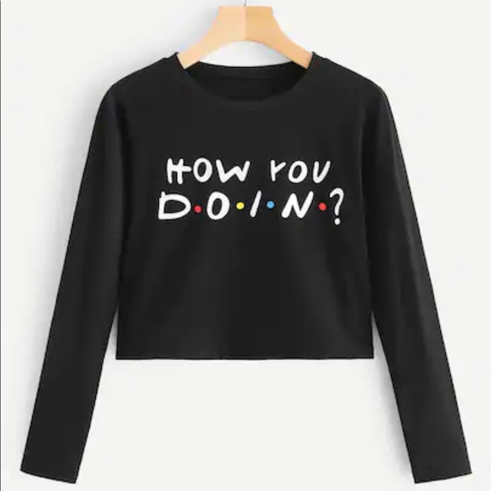 Graphic FRIENDS Inspired Long Sleeves Tee Black